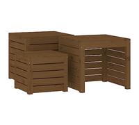 Set di 3 scatole da giardino in legno di pino massiccio marrone miele | Contenitore per attrezzi e cuscini, pratico coperchio, uso in seduta o tavolo, 110 kg per sedile, montaggio facile