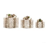 Set di 3 scatole luminose per regali di Natale, con tessuto felpato e funzione timer per una facile decorazione delle vacanze (bianco curry)