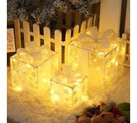 Set di 3 Scatole Regalo Luminose, Scatole Regalo Natalizie a LED con 50 Luci, Decorazione Illuminata con Fiocchi per la Decorazione Dell'albero di Casa per Le Feste Warm Light E
