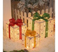 Set di 3 Scatole Regalo Luminose, Scatole Regalo Natalizie a LED con 50 Luci, Decorazione Illuminata con Fiocchi per la Decorazione Dell'albero di Casa per Le Feste Warm Light A