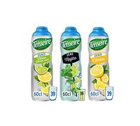 Set di 3 sciroppi Teisseire Zero Zuccheri (Limone Verde, Mojito, Limone) per Bevande Rinfrescanti, Cocktail, Bidone Riciclabile, 3 x 60 cl