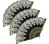 Set di 3 scomparti a mano neri per matrimoni, scomparti in pizzo spagnoli, pieghevoli, scomparti decorativi da parete, scomparti in plastica e tessuto, scomparti pieghevoli per Halloween, carnevale,