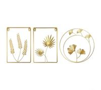 Set di 3 sculture da parete in metallo con foglie di ferro tra cui ginkgo e palma, per pareti di casa o ufficio (set 2)