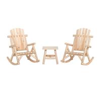 Set di 3 sedie a dondolo da giardino, in legno di abete massello non trattato, per esterni, con tavolino, stile Adirondack, per terrazza, balcone, veranda, fino a 110 kg