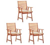 Set di 3 sedie da giardino con cuscino, in legno massello di acacia oliato, mobili da giardino resistenti alle intemperie, per giardino, terrazza e esterni, comode sedie fino a 110 kg.