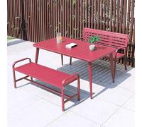 Set di 3 sedie da pranzo per esterni, mobili da giardino in lega di alluminio blu, tavolo da cucina da 119,4 cm, per cortile e piscina, set da pranzo all'aperto durevole