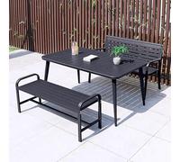 Set di 3 sedie da pranzo per esterni, mobili da giardino in lega di alluminio, set da pranzo per cortile e piscina, tavolo da cucina da 120 cm, elegante design blu