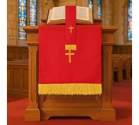 Set di 3 set di parametri reversibili include la sciarpa di pulpiti da tavolo rosso, un segnalibro e una sciarpa per pulpito ricamato con croce d'oro per le chiese pulpito, rifornimenti Redchurch