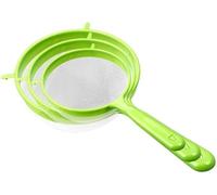 Set di 3 setacci per farina con manico lungo, in plastica, da appendere, per farina e polvere, colino a maglia fine, filtro per caffè, tè, colino, colino, colino e colini per alimenti (verde)
