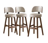 Set di 3 sgabelli da bar ad altezza bancone, in similpelle grigia con gambe | Set di 3 sgabelli da bar ad altezza bancone con rivestimento in similpelle grigia abbinato a eleganti gambe in noce per un
