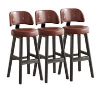 Set di 3 sgabelli da bar ad altezza bancone, in similpelle PU marrone, | Set di 3 sgabelli da bar in stile moderno di metà secolo, alti fino al bancone, rivestiti in similpelle PU marrone, ideali