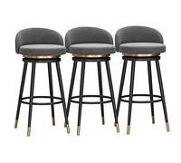 Set di 3 sgabelli da bar girevoli in velluto con schienali per bancone della cucina, altezza 65 cm, seduta imbottita grigia, girevoli a 360°, gambe in metallo nero