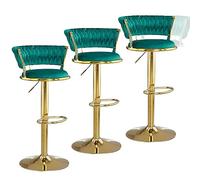Set di 3 sgabelli da Bar girevoli Moderni in Velluto Sgabelli da Bar Alti e Regolabili con Base Dorata, Ideali per Il Bar di casa o l'isola della Cucina, Rotazione di 360°
