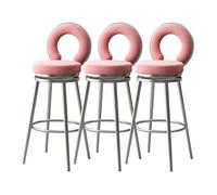 Set di 3 sgabelli da bar girevoli rosa da 65 cm in velluto, altezza bancone | Si presenta come un set di 3 sgabelli da bar in velluto rosa ad altezza bancone, con altezza di 65 cm, design girevole e