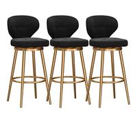 Set di 3 sgabelli da bar imbottiti, altezza 75 cm, girevoli, sedie da cucina a isola con gambe in metallo, nero con finitura oro