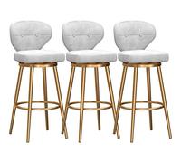 Set di 3 sgabelli da bar imbottiti, altezza regolabile, sedie da cucina a isola, girevoli con base in metallo, moderno tessuto bianco con gambe dorate (75 cm)