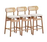Set di 3 sgabelli da bar in rattan, sgabelli da bar moderni Mid-Century imbottiti in pelle PU, sedie da bar for isola da cucina con schienale basso in rattan, gambe in legno(Cherry,Height 65cm)