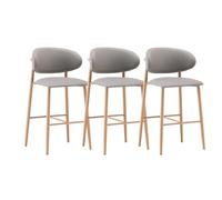 Set di 3 sgabelli da bar in similpelle grigia, altezza bancone 75 cm con | Set di 3 sgabelli da bar in similpelle grigia con altezza bancone di 75 cm, supporto per la schiena e dettagli in legno,