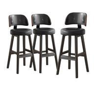 Set di 3 sgabelli da bar in similpelle nera, con schienale curvo, altezza | Set di 3 sgabelli da bar in similpelle nera con schienale curvo, progettati per banconi da 75 cm in cucina o al bar.