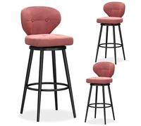 Set di 3 sgabelli da bar in velluto con schienale centrale imbottiti, sedie da cucina a isola, design elegante rosa e nero, base in metallo, perfetti per la decorazione della casa e della sala da