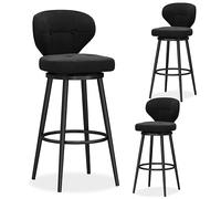 Set di 3 sgabelli da bar in velluto, con schienale medio, imbottiti, base in metallo, sgabelli da cucina a isola, design moderno, colore nero, 37 x 40 x 75 cm