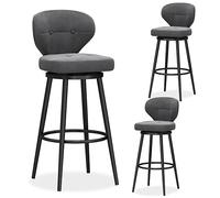 Set di 3 sgabelli da bar in velluto con schienale medio, sedie imbottite da cucina a isola, base in metallo, design moderno grigio e nero, 37 x 40 x 65 cm, perfetto per mangiare e divertirsi