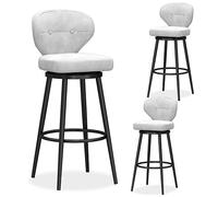 Set di 3 sgabelli da bar in velluto con supporto posteriore medio, sedie imbottite da cucina, base in metallo, eleganti bianco e nero, 37 x 40 x 65 cm, perfetto per la decorazione della casa e del bar