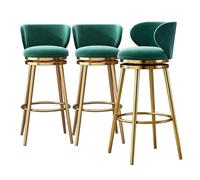 Set di 3 sgabelli da bar in velluto verde con schienale, girevoli a 360° | Questo set include 3 sgabelli da bar in velluto verde con schienali, ognuno con funzione girevole a 360°