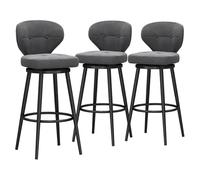 Set di 3 sgabelli girevoli da bar, con schienale basso, imbottiti, con poggiapiedi in metallo, eleganti sgabelli da bar grigi per cucina, isola e pub, altezza seduta 75 cm