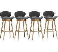 Set di 3 sgabelli imbottiti da bancone, girevoli a 360°, moderni sgabelli da isola cucina con struttura e schienale in metallo dorato, grigi, altezza bancone 65 cm.