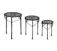 Set di 3 sgabelli per fiori in metallo nero, supporto per piante marrone, rotondo, decorazione da giardino