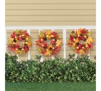Set Di 3 Solare Illuminato Pigne, Bacche & Autunno Foglie Veranda Recinto Corone