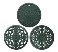 Set di 3 sottopentola in silicone, multiuso, dal motivo inciso intricatamente, per piatti caldi, per cucina, tavolo, flessibili, resistenti, antiscivolo, adatti anche come sottobicchieri (verde)
