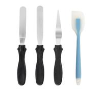 Set di 3 spatole in acciaio inossidabile, spatola offset, spatola per glassa e 1 spatola in silicone blu, spatola per torta per decorare torte, cottura al forno, spatola angolata per glassa liscia