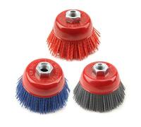 Set di 3 spazzole abrasive in nylon a tazza da 85 mm* M14, in polimero abrasivo, 80#, 120#, 240# for smerigliatrice angolare da 4 pollici