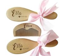 Set Di 3 Spazzole E Pettini For Capelli Personalizzati, Regalo For La Doccia Del Neonato, Ricordo Personalizzato Con Incisione In Legno For Ragazza O Ragazzo, Bellezza Da Bagno
