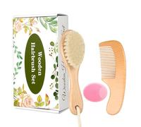 Set di 3 spazzole e pettini in legno per bambini, con setole morbide in pelo di capra, con pettine a denti e spazzola con cappuccio per culla per neonati, neonati, ragazzi e ragazze (rosa)