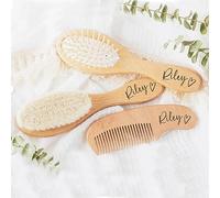 Set di 3 spazzole e pettini personalizzati per neonati, spazzola per capelli per bambini, pettine in legno, cappellino per culla, spazzola con setole naturali di capra, per neonati e bambini, perfetto