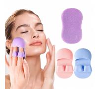 Set di 3 spazzole esfolianti per il viso, rosa, blu, viola | La struttura in silicone e le cinghie per le dita supportano una presa sicura per la doccia per una routine di pulizia del