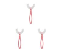Set di 3 spazzole manuali per la pulizia dei denti dei bambini, a forma di U, colore rosa, 6-12 anni