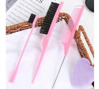 Set di 3 spazzole per capelli lisce, include 1 spazzola per bordi, 1 spazzola per capelli, 1 pettine a coda e 1 spazzola morbida per peli ribelli, colore rosa Policloruri di vinile