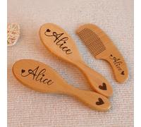 Set Di 3 Spazzole Per Capelli Per Baby Personalizzate, Regalo Per Baby Shower, Pettine Per Capelli In Legno Con Icona Con Nome Personalizzato, Regalo Di Benvenuto Ricordo Per Neonato