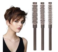 Set di 3 spazzole rotonde, piccole per asciugacapelli, pettine professionale per capelli e arricciacapelli, per uomo e donna, capelli corti, frangia, approccio, ricci, capelli lisci (kaki)