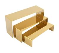Set di 3 specchi espositori a forma U in acciaio inossidabile for scarpe, borse da collezione, impilabili, for negozi, organizer for la casa(Gold)