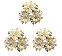 Set di 3 spille a forma di margherita, graziose margherite, in lega, accessori per abbigliamento da donna, Misura unica, Acciaio inossidabile