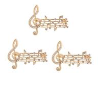 Set di 3 spille a forma di nota musicale e ritmo in lega intarsiata con diamanti che saltano nota musicale spilla accessori borsa, Misura unica, Acciaio inossidabile