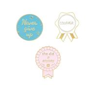 Set di 3 spille motivazionali smaltate con scritta in lingua inglese "Never Give Up/Courage/She Did It Anyway", spille da bavero con nastro, distintivi ispiratori per donne, zaini, giacche, cappelli
