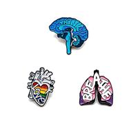 Set di 3 Spille Smaltate Anatomiche - Cervello, Polmone & Cuore per Zaini, Giacche & Cappelli - Regalo Scienza Medica