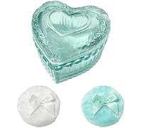 Set di 3 spugnette per cipria, grandi e morbide, con contenitore in vetro a forma di cuore blu, lavabili e riutilizzabili, simpatiche decorazioni per trucco bagnato e asciutto
