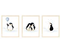 Set di 3 stampe a tema pinguino, decorazione per la scuola materna (20,3 x 25,4 cm) con simpatici pinguini (non incorniciati), decorazione da parete per bambini